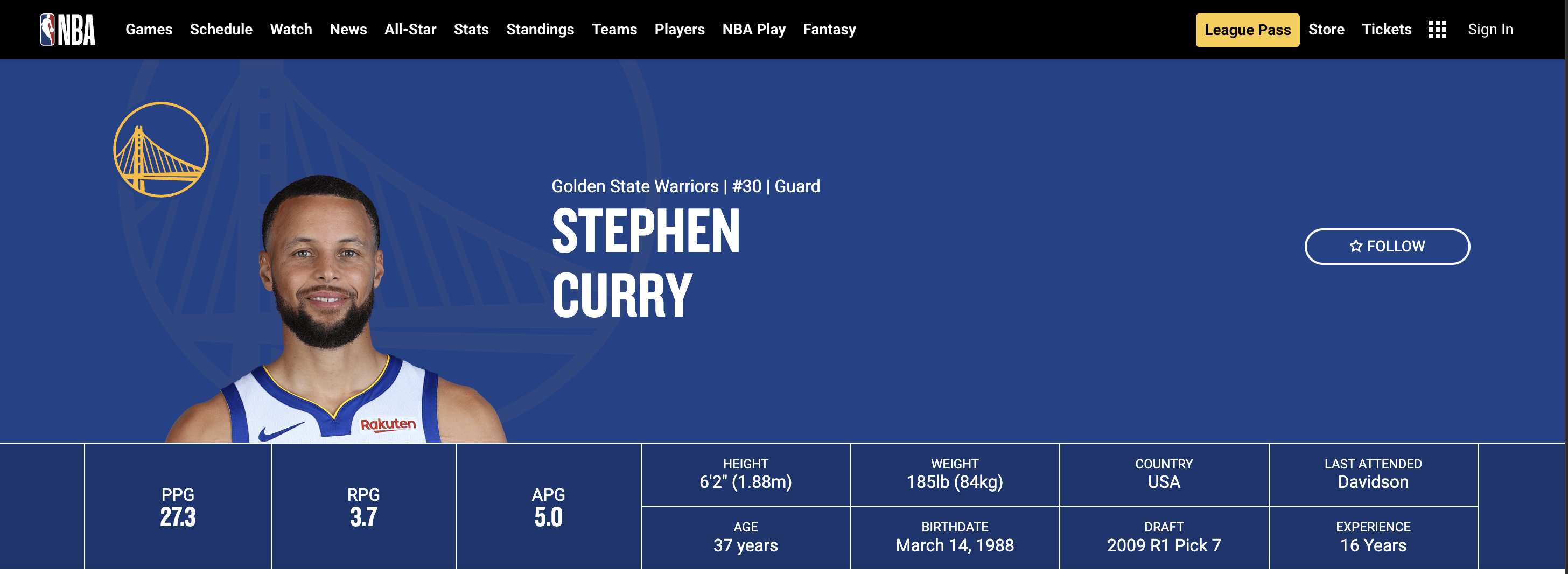Stephen Curry NBA profile image